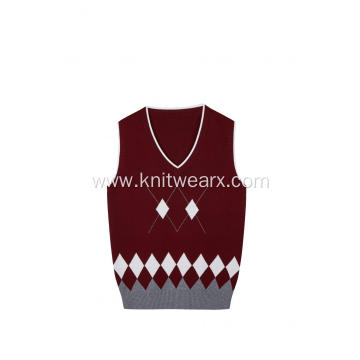 Boy's Knitted Diamond Jacquard Argyle School Vest